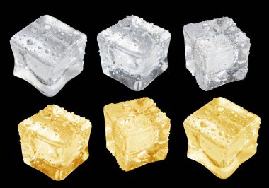 Mavi nane ya da gri renkte buz küpü kırpma yolu ile izole edilmiş siyah arkaplanda gölge yok, kristal