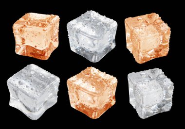 Mavi nane ya da gri renkte buz küpü kırpma yolu ile izole edilmiş siyah arkaplanda gölge yok, kristal