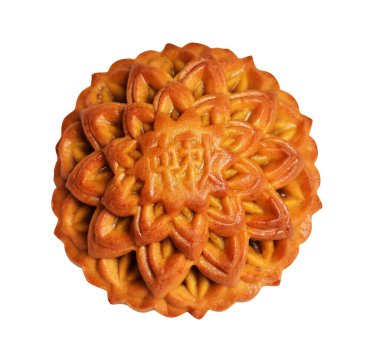 Beyaz arka planda izole edilmiş ay pastası, kırpma yolu yok, gölge yok, Çin Sonbahar Festivali
