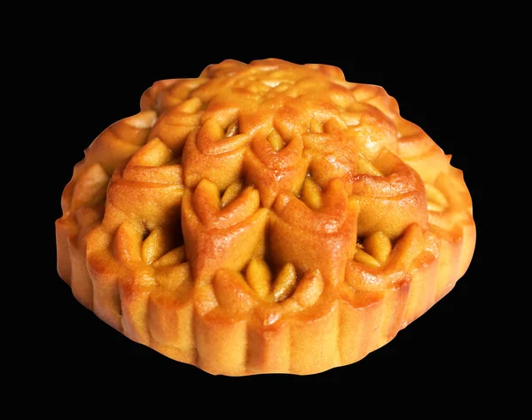 Moon cake isolated in black background, with clipping path, no shadow, Chinese Mid Autumn Festival