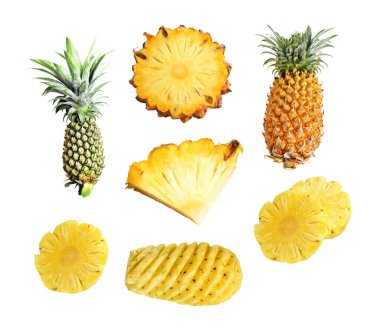 Beyaz arka planda izole edilmiş ananas, kırpma yolu olan gölge yok, sağlıklı meyve, yiyecek ve içecek.