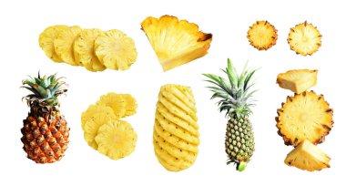Beyaz arka planda izole edilmiş ananas, kırpma yolu olan gölge yok, sağlıklı meyve, yiyecek ve içecek.