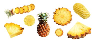 Beyaz arka planda izole edilmiş ananas, kırpma yolu olan gölge yok, sağlıklı meyve, yiyecek ve içecek.
