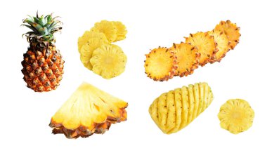 Beyaz arka planda izole edilmiş ananas, kırpma yolu olan gölge yok, sağlıklı meyve, yiyecek ve içecek.