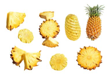 Beyaz arka planda izole edilmiş ananas, kırpma yolu olan gölge yok, sağlıklı meyve, yiyecek ve içecek.