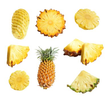 Beyaz arka planda izole edilmiş ananas, kırpma yolu olan gölge yok, sağlıklı meyve, yiyecek ve içecek.