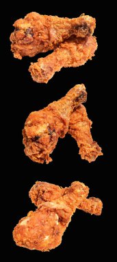 Kızarmış tavuk budu, kırpma yolu ile izole edilmiş, siyah arka planda gölge yok, fast food