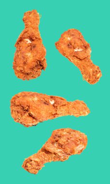 Kızarmış tavuk budu, kırpma yolu ile izole edilmiş, arka planda gölge yok, fast food.