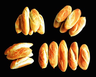 Ekmek siyah arkaplanda izole edilmiş, kırpma yolu olan gölge yok, ekmek, fırın