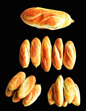 Ekmek siyah arkaplanda izole edilmiş, kırpma yolu olan gölge yok, ekmek, fırın