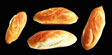 Ekmek siyah arkaplanda izole edilmiş, kırpma yolu olan gölge yok, ekmek, fırın