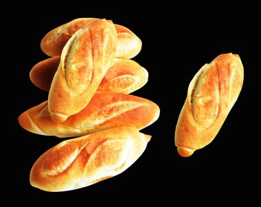 Ekmek siyah arkaplanda izole edilmiş, kırpma yolu olan gölge yok, ekmek, fırın