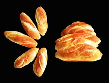 Ekmek siyah arkaplanda izole edilmiş, kırpma yolu olan gölge yok, ekmek, fırın