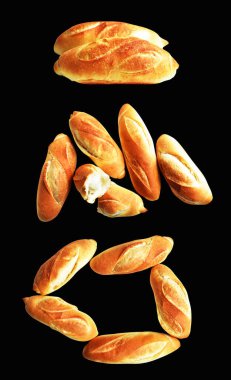 Ekmek siyah arkaplanda izole edilmiş, kırpma yolu olan gölge yok, ekmek, fırın