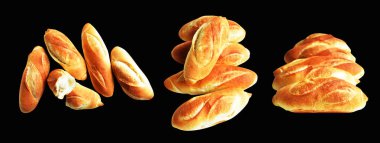 Ekmek siyah arkaplanda izole edilmiş, kırpma yolu olan gölge yok, ekmek, fırın