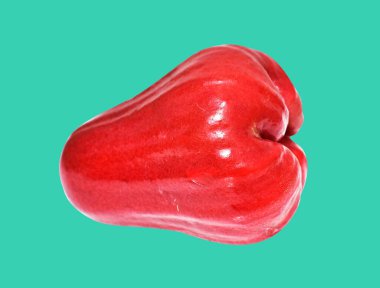 Kırpma yolu ile izole edilmiş kırmızı su elma meyvesi yeşil arka planda gölge yok, sağlıklı tropikal meyve