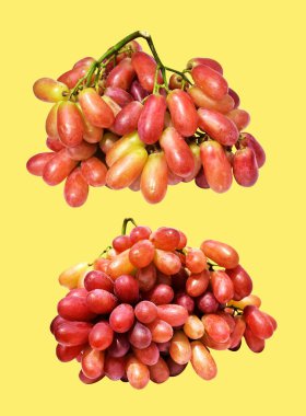 Kırmızı üzüm izole edilmiş, sarı arka planda kırpma yolu olmayan, sağlıklı taze meyve.