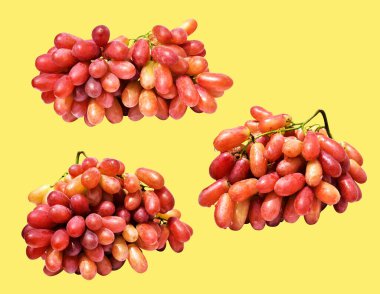 Kırmızı üzüm izole edilmiş, sarı arka planda kırpma yolu olmayan, sağlıklı taze meyve.