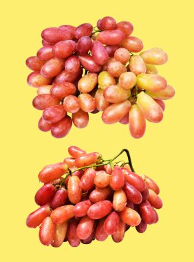 Kırmızı üzüm izole edilmiş, sarı arka planda kırpma yolu olmayan, sağlıklı taze meyve.