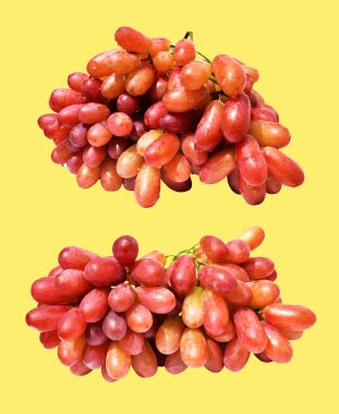 Kırmızı üzüm izole edilmiş, sarı arka planda kırpma yolu olmayan, sağlıklı taze meyve.