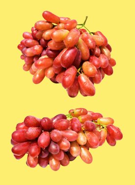 Kırmızı üzüm izole edilmiş, sarı arka planda kırpma yolu olmayan, sağlıklı taze meyve.