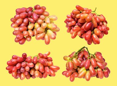 Kırmızı üzüm izole edilmiş, sarı arka planda kırpma yolu olmayan, sağlıklı taze meyve.