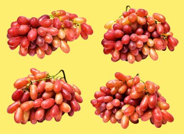 Kırmızı üzüm izole edilmiş, sarı arka planda kırpma yolu olmayan, sağlıklı taze meyve.