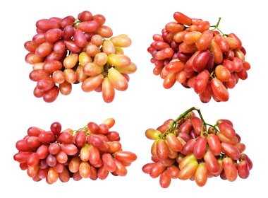 Kırmızı üzüm yalıtılmış, beyaz arka planda kırpma yolu olmayan, sağlıklı taze meyve.