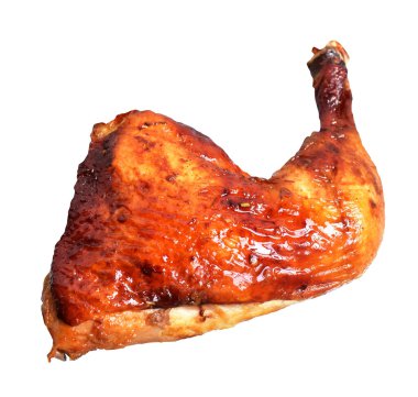 Izgara tavuk budu soslu, kesme yolu, beyaz arka planda gölge yok.