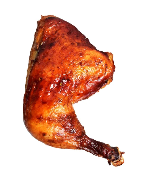 Grilled chicken quarter leg with sauce isolated, clipping path, no shadow in white background