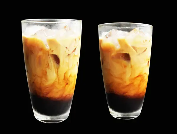 Milk coffee glass isolated with clipping path no shadow in black background, breakfast meal