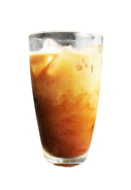 Milk coffee glass isolated with clipping path no shadow in white background, breakfast meal