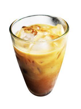 Milk coffee glass isolated with clipping path no shadow in white background, breakfast meal