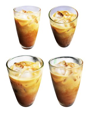 Milk coffee glass isolated with clipping path no shadow in white background, breakfast meal