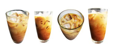 Milk coffee glass isolated with clipping path no shadow in white background, breakfast meal