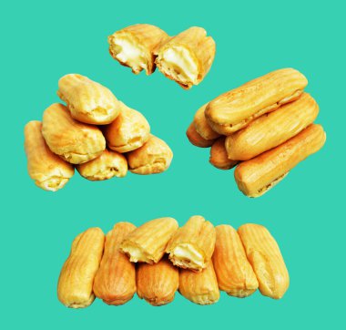 Eklemeler yeşil arka planda izole edilmiş. Kesme yolu, tatlı yemek ve fırın yok.