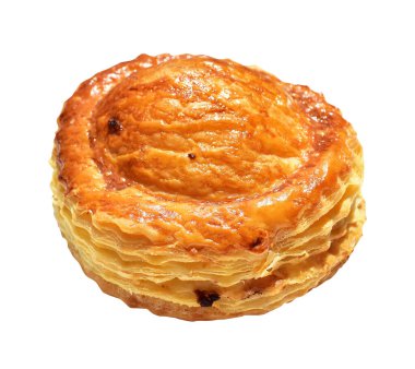 Pateso ya da Pate Chaud, beyaz arka planda gölgesi olmayan, Fransız hamur işi, izole edilmiş domuz etli börek.