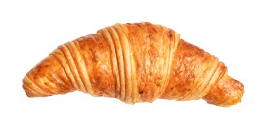 Beyaz arka planda izole edilmiş, gölgesiz peynirli kruvasan, ev yapımı tatlı pastanesi.