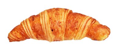 Beyaz arka planda izole edilmiş, gölgesiz peynirli kruvasan, ev yapımı tatlı pastanesi.