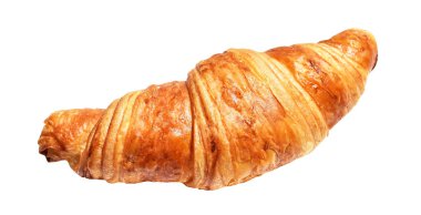 Beyaz arka planda izole edilmiş, gölgesiz peynirli kruvasan, ev yapımı tatlı pastanesi.