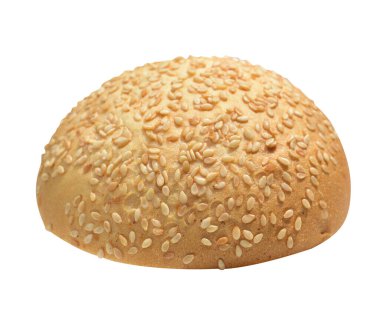 Hamburger ekmeğinin yarısı izole edilmiş kırpma yolu, beyaz arka planda gölge yok.
