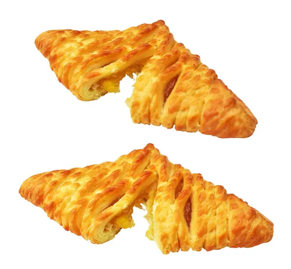 Triangles shaped puff pastry filled with pineapple jam with clipping path, no shadow in white background
