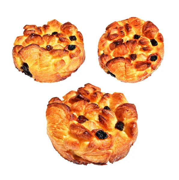 Crispy raisin and pineapple pie pastry isolated, no shadow with clipping path in white background, bakery pastry