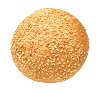 Hamburger ekmeğinin yarısı izole edilmiş kırpma yolu, beyaz arka planda gölge yok.