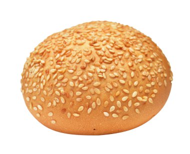 Hamburger ekmeğinin yarısı izole edilmiş kırpma yolu, beyaz arka planda gölge yok.