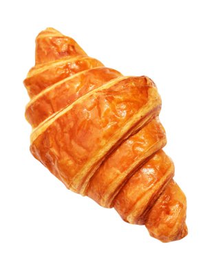 Beyaz arka planda izole edilmiş, gölgesiz peynirli kruvasan, ev yapımı tatlı pastanesi.