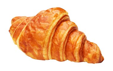 Beyaz arka planda izole edilmiş, gölgesiz peynirli kruvasan, ev yapımı tatlı pastanesi.