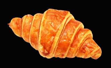 Cheese croissant isolated in black background with clipping path, no shadow, homemade dessert bakery pastry clipart