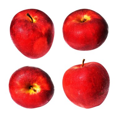 Taze meyve, gölgesiz, beyaz arka planda kırpma yolu ile izole su damlaları ile olgun elma örtüsü