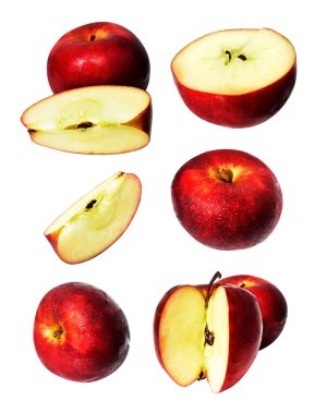 Taze meyve, gölgesiz, beyaz arka planda kırpma yolu ile izole su damlaları ile olgun elma örtüsü